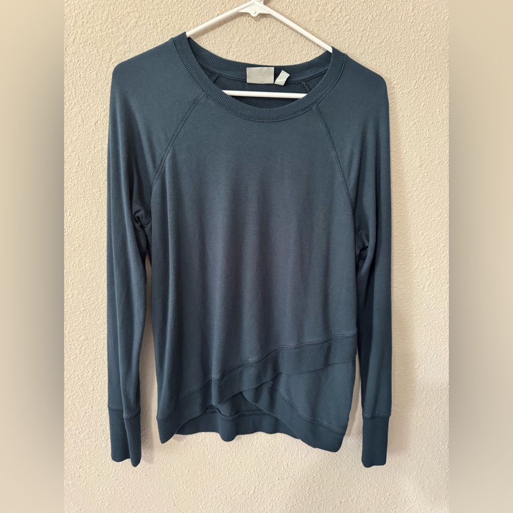 Athleta Dark Teal Pullover Sweatshirt with Overlap Hem